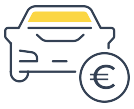 Icona decorativa che raffigura una macchina dietro una moneta.